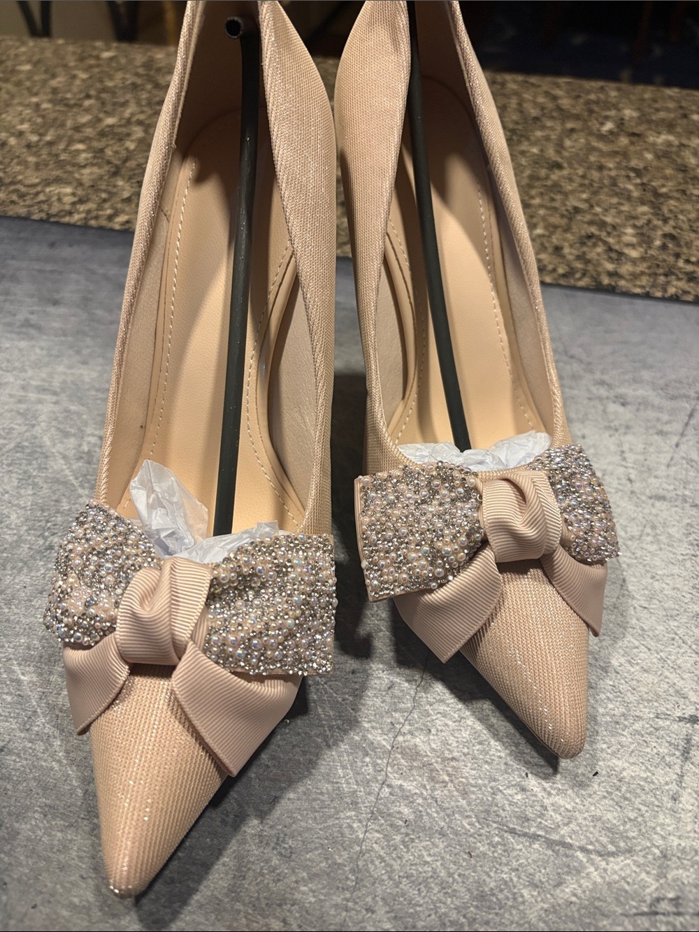 Elegant Women's Pointed Toe Bow Pumps in Blush WEDDING